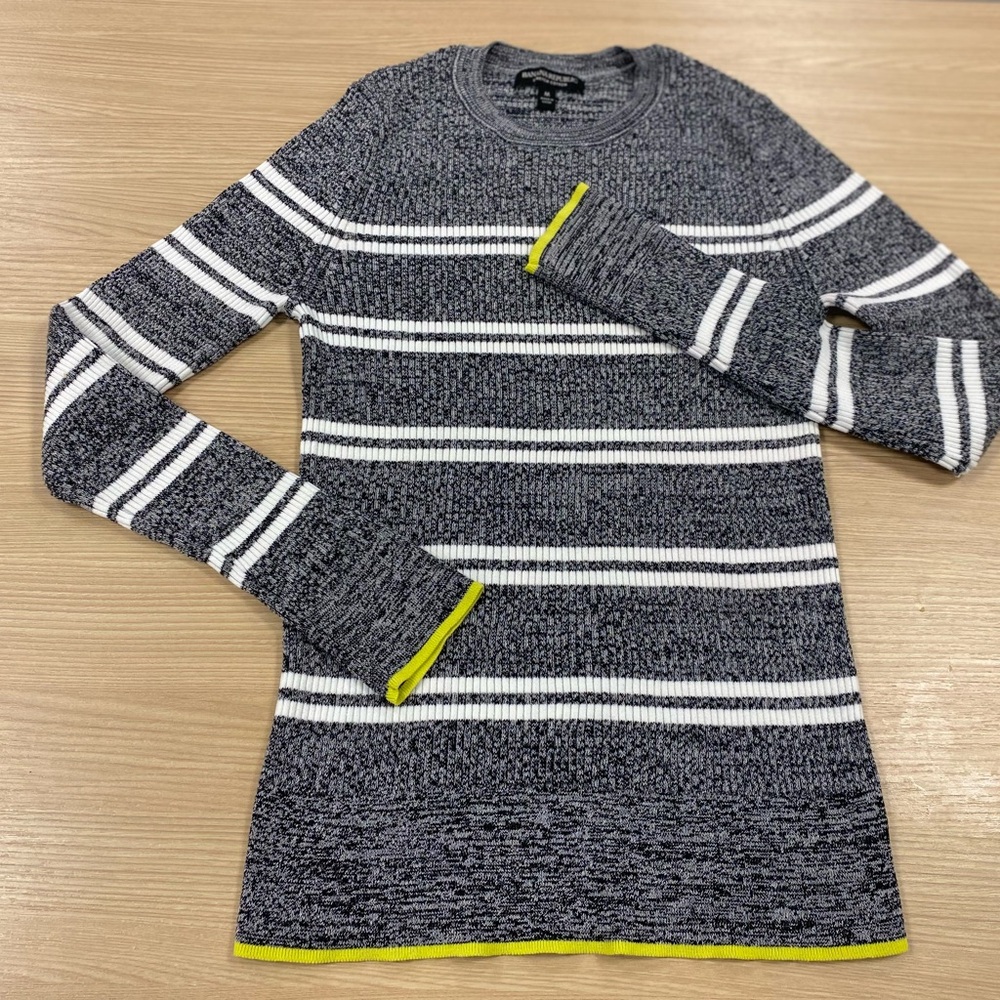 Banana Republic Gray and White Striped Sweater with lime green Accents